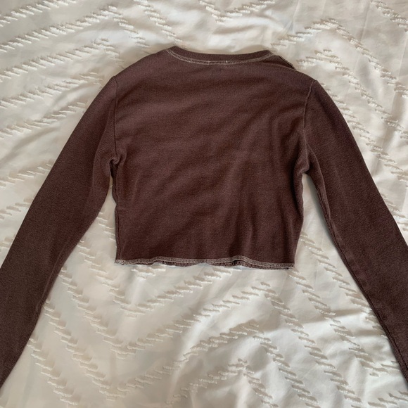 GARAGE brown ribbed cropped long sleeve - Picture 3 of 5